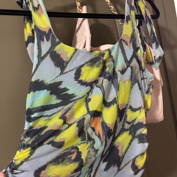 NEW Free People Boulevard Bow Tie Strap Ruched Sides Cotton Rib Tank Top Aqua l - Picture 5 of 9